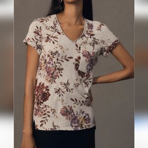 Anthropologie T.La Floral Short Sleeve Top, Size Small
